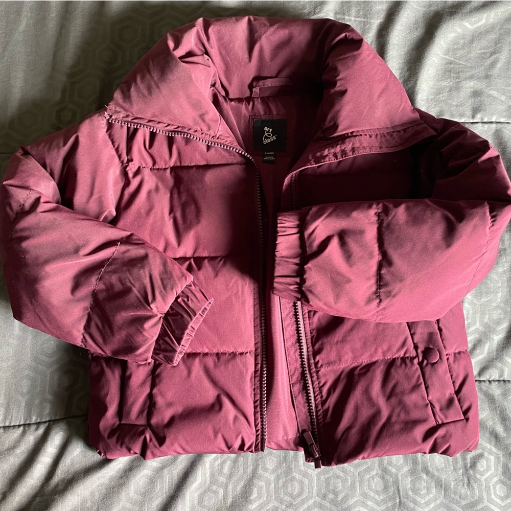 Burgandy puffer crop Quilted Jacket